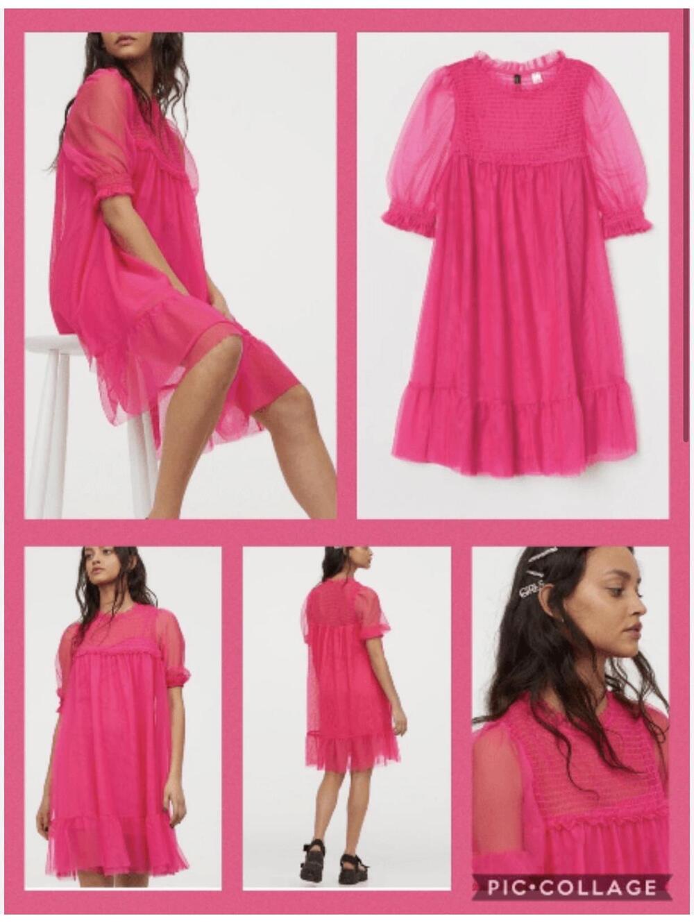 H&M Sheer Pink Puff Sleeve Dress cottagecore coquette barbie